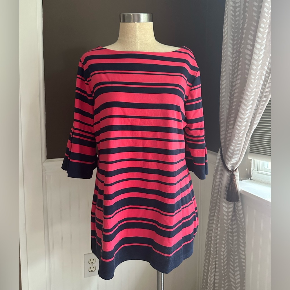 Pink and Navy Striped Dress
